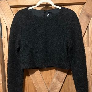 RINAT BRODACH: Black Wool Crew-Neck Crop Sweater